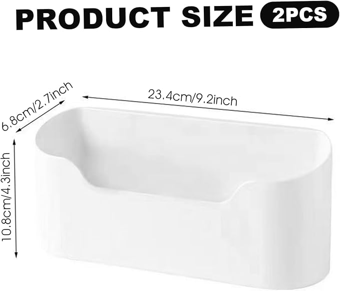 Adhesive Cabinet Door Organizer, Cabinet Door Organizer 2PCS Plastic Adhesive Storage Stackable Plastic Storage Box for Kitchen, Bathroom, White, Pantry