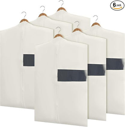 Aliceset 6 Pcs 32 Inches Cotton Garment Bags for Hanging Clothes, Canvas Suit Bags for Clothes Coats Jackets Shirts Closet Storage Travel Gusseted Hanging Garment Cover