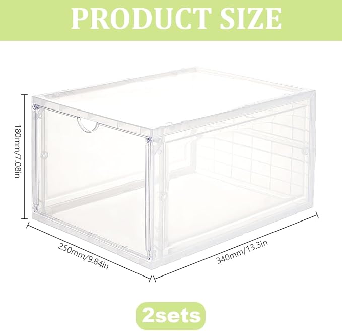 2 Pcs Clear Stackable Storage Bins with Lids Hat Organizer Containers with Side Door Stackable Acrylic Display Case for Cosmetic Multifunctional Storage Boxes for Dorm Living Room Bedroom