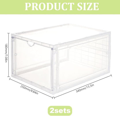 2 Pcs Clear Stackable Storage Bins with Lids Hat Organizer Containers with Side Door Stackable Acrylic Display Case for Cosmetic Multifunctional Storage Boxes for Dorm Living Room Bedroom