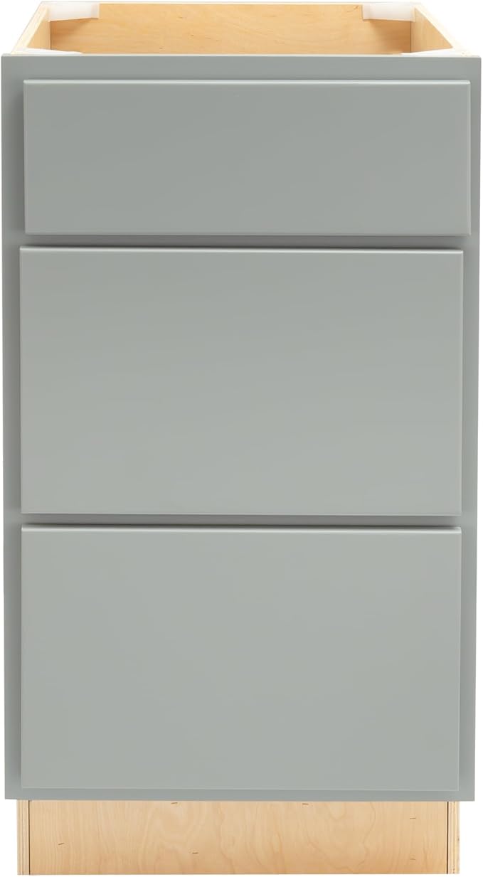 Quicklock RTA (Ready-to-Assemble) | Base Kitchen Cabinets - Shaker Style | Made in America (Magnetic Gray, 18" W x 34.5" H x 24" D 3 Drawer Pots and Pans)