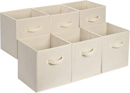 Amazon Basics Collapsible Fabric Storage Cube Bins Organizer with Handles for Organization and Organizing Solution, 13"x13"x13", Beige, 6-Pack