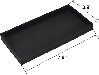 DNC 2PC 7.9" Small Bathroom Vanity Tray for Counter, Silicone Kitchen Sink Soap Tray for Countertop Dish Holder Dispenser Toilet Tank Desk Organizer Black