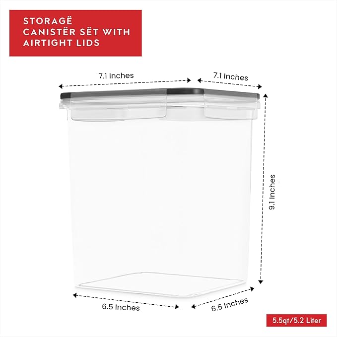 DWËLLZA KITCHEN Large Flour Sugar Storage Containers Set of 2; 175 FL. oz - 5.2L Plastic Airtight Food Storage Containers with Lids for Kitchen Pantry Organization - Food Containers, Labels & Marker