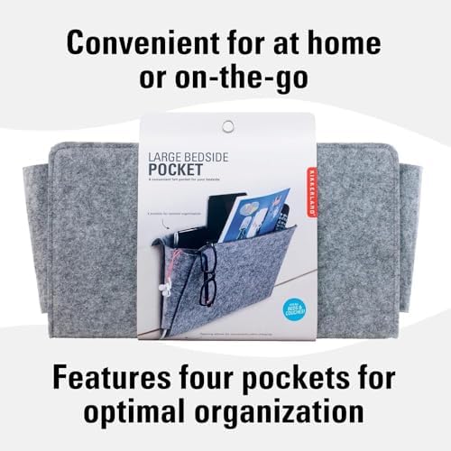 Kikkerland Large Grey Felt Pocket Caddy for Storage with Inner Pockets – Organization Essentials for Bed, Couch, Home – Holder for Magazines, Books, Phones, and Remote Controls - Image 2