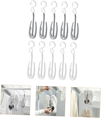 Hemobllo 10-Piece Portable Plastic Shoes Drying Rack Double Hooks Hanging Shoe Holder for Home Use Slippers Organizer for Laundry Room and Balcony