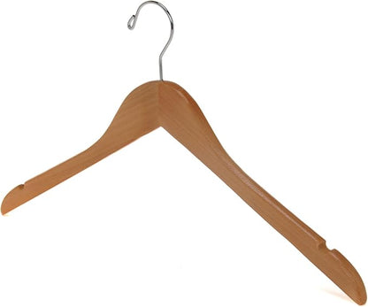 Quality Hangers Semi Curved Wooden Suit Hangers, 80-Pack Smooth Finish Solid Wood Coat Hanger with Swivel Hook, Jacket, Pant, Dress Clothes Hangers (Natural - Chrome Hook)