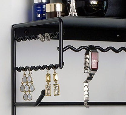 Mango Steam Black 17" Wall Mount Jewelry & Accessory Storage Rack Organizer Shelf for Earrings, Bracelets, Necklaces, & Hair Accessories