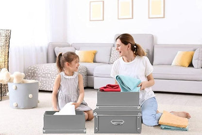 XUCHUN Foldable Plastic Storage Boxes with Lids - Decorative Organizer for Clothes, Shoes, Office & Keepsakes | Multi-Size Nesting Design, Space-Saving Memory Box