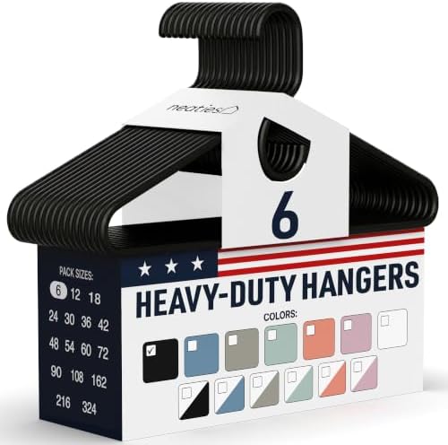 Heavy Duty Clothes Hangers 6 Pack – Made in the USA – 8lb Capacity Plastic Hangers for Adult Clothing – Durable for Pants, Coats, Jackets, or Jeans – Black by NeatiesHangers