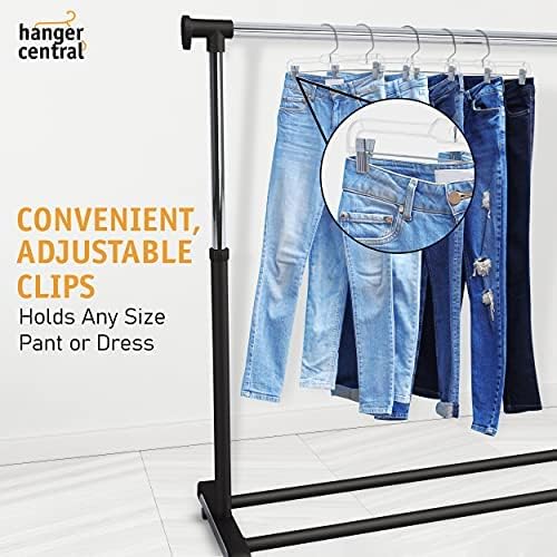 Premium 14 Inch Clear Pants Hangers with Adjustable Clips - 12 Pack Space-Saving Skirt Hangers - Non-Slip Heavy Duty Plastic Closet Organizers with 360° Swivel Hook