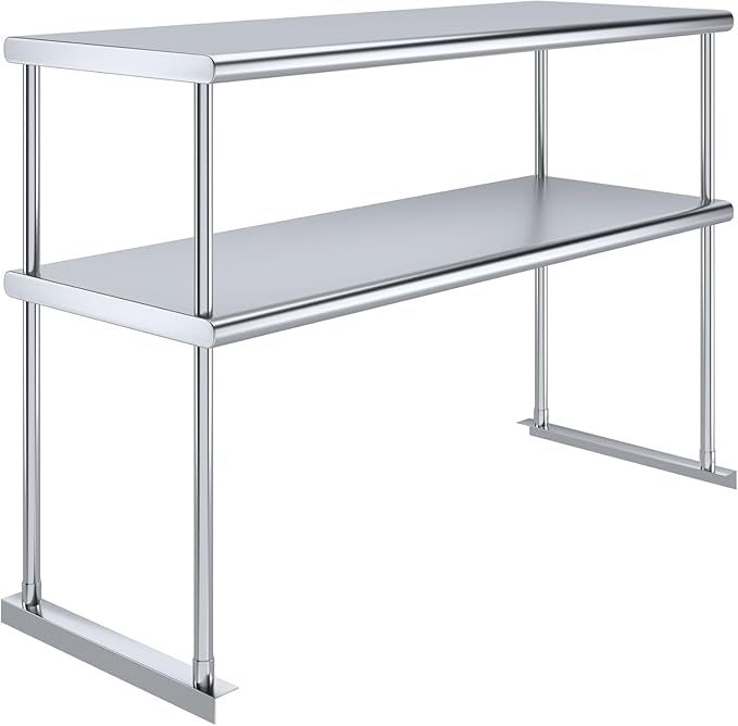 48" x 18" NSF Stainless Steel Double Overshelf | 18-Gauge Heavy-Duty | Includes Brackets