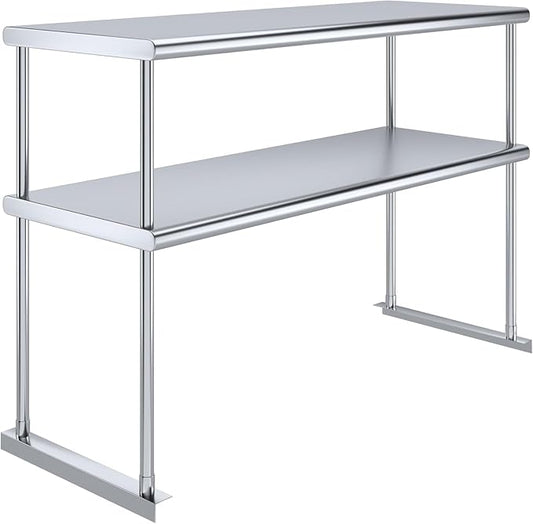 48" x 18" NSF Stainless Steel Double Overshelf | 18-Gauge Heavy-Duty | Includes Brackets