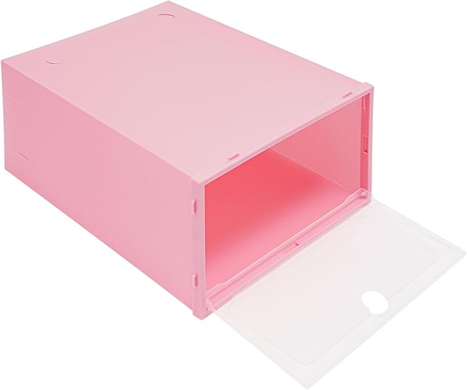 24 Pack Shoe Storage Boxes, Clear Stackable Shoe Organizer for Closet with Flip Lid, Foldable Plastic Shoe Boxes Sneaker Containers for Entryway, Closet, Under Bed (Pink)
