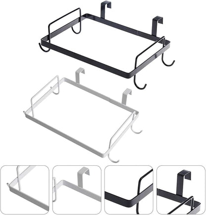 Abaodam 2pcs Kitchen Trash Bag Holder Rack for Cabinet Door, Iron Hanging Garbage Storage Organizer, Black and White Multifunctional Kitchen Rack for Home Waste Management