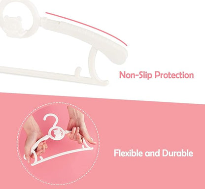 HGYZE Baby Hangers for Closet 20pcs, White Kids Clothes Hanger Plastic, 11-14" Adjustable Bulk Perchas for Newborn, Non-Slip Children Outfit Bear Hanger for Girl Boy Toddler Infant Nursery Clothing