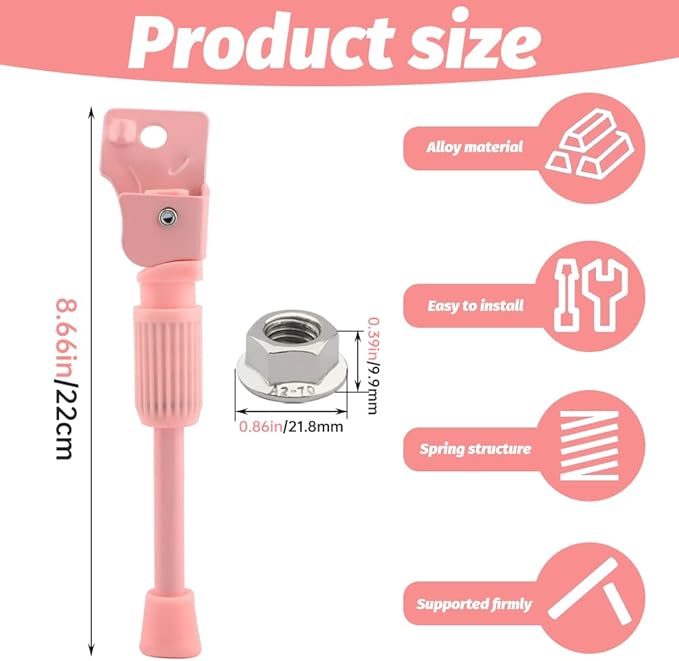 Bike Kickstand, Aluminum Alloy Bicycl-e Kickstand for 16 Inch Wheel Wheel Children's Bicycl-e,Single-Side Kick Stand Rear Mount Bikes Support Racks for Girls and Boys Bike(Pink)(Pink)