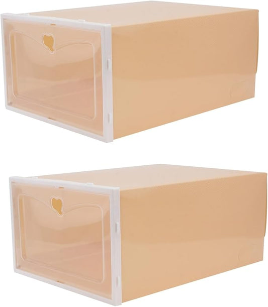 SHINEOFI 2Pcs Thickened Plastic Shoe Storage Boxes Stackable Male Footwear Containers Large Capacity Home Organizer for Sneakers and Boots