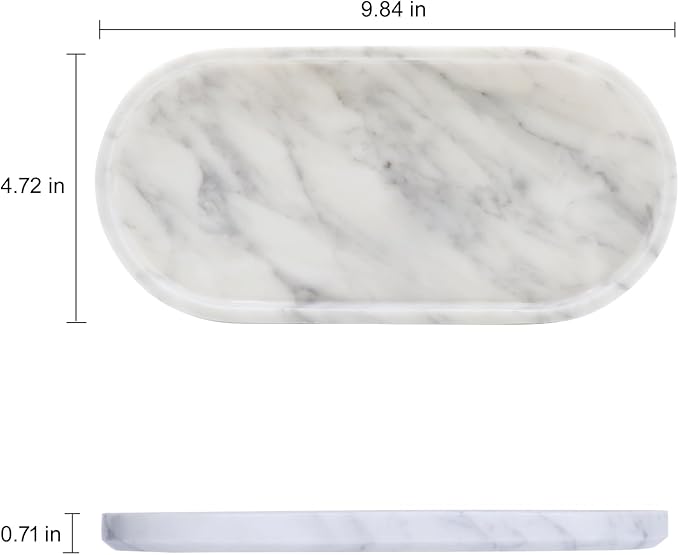 OOBOOB Oval Natural Marble Bathroom Tray for Decor Countertop, Marble Vanity Tray for Candles Perfume, Jewelry, Cosmetics, Elegant Vanity Organizer for Jewelry, Perfume
