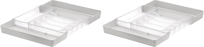 Spectrum Diversified Hexa Expandable Divided Drawer Organizer Tray Modern Kitchen Cutlery, Utensil, Silverware Holder, Cabinet Storage, 13 x 16, Clear Frost/Stone Gray (Pack of 2)
