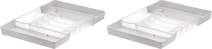 Spectrum Diversified Hexa Expandable Divided Drawer Organizer Tray Modern Kitchen Cutlery, Utensil, Silverware Holder, Cabinet Storage, 13 x 16, Clear Frost/Stone Gray (Pack of 2)