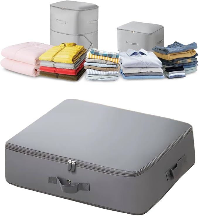 Ultra Space Saving Self Compression Organizer, Blanket Storage, Space-Saving Storage Bag, High-End Quilt Packaging Cube Bedding Storage Bag (Gray, L (54 * 42 * 30CM))