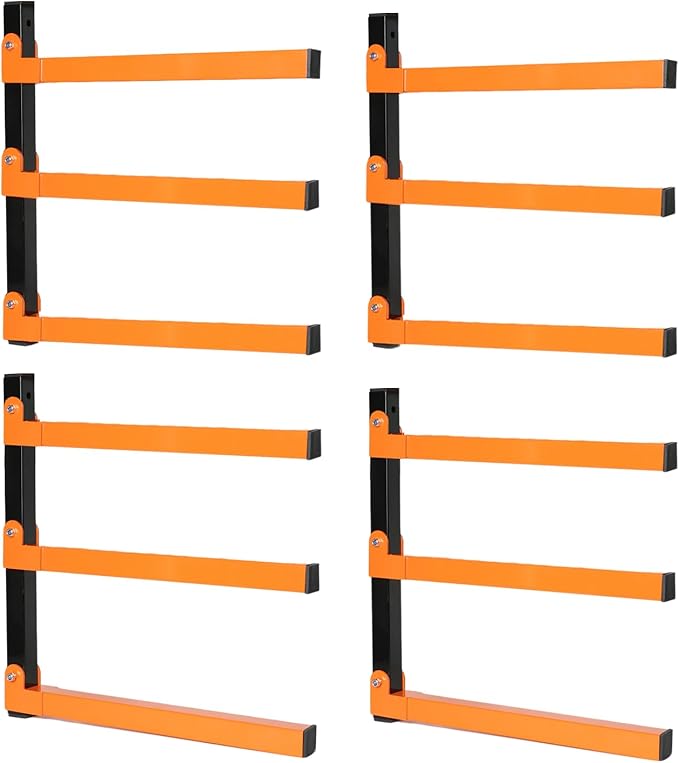 Wall Mounted Lumber Storage Rack and Wood Organizer with 6-Level Holds Up 1320 LBS, Heavy Duty Steel Shelf Brackets for Garages Workshops & Outdoor Sheds, Space Saving Metal Wall Rack