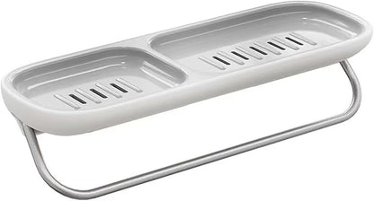 Soap Holder Dish Shower, Bar Soap Holder with Drainage, Self Draining Soap Holder, Wall Mounted Soap Box Tray Container for Bathroom, Bathtub Kitchen Sink (1PC Green-with Towel Rack)