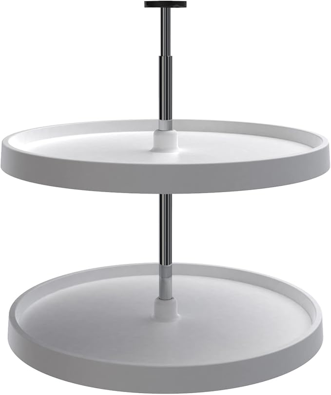 Rev-A-Shelf 2 Tier Full-Circle Lazy Susan for Corner Base Cabinets Plastic 28" Double Shelf Swivel Kitchen Spice/Can Organizer, White, 3072-28-11-52