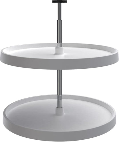 Rev-A-Shelf 2 Tier Full-Circle Lazy Susan for Corner Base Cabinets Plastic 28" Double Shelf Swivel Kitchen Spice/Can Organizer, White, 3072-28-11-52