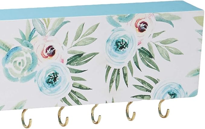 SANY DAYO HOME Wall Mounted Necklace Holder 16 x 3 inches Wood Hanging Jewelry Organizer with 15 Hooks for Necklaces, Girl Hair Bows, Bracelets - Elegant Rose