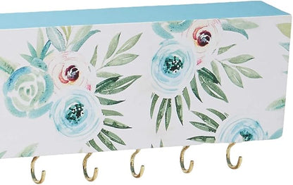 SANY DAYO HOME Wall Mounted Necklace Holder 16 x 3 inches Wood Hanging Jewelry Organizer with 15 Hooks for Necklaces, Girl Hair Bows, Bracelets - Elegant Rose