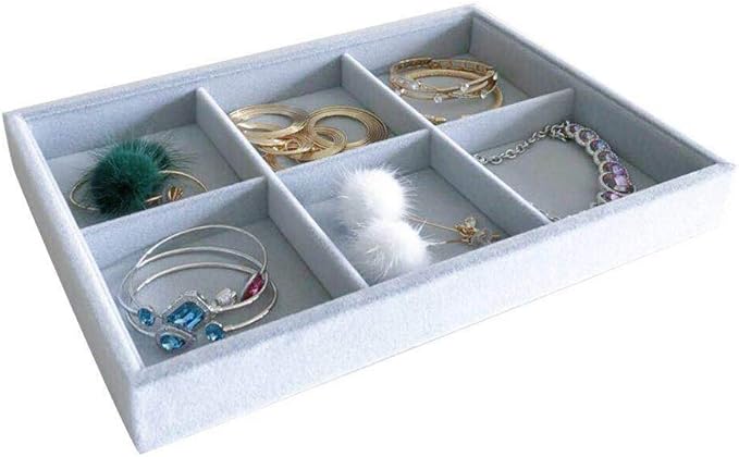 6-Grid Stackable Premium Quality Grey Velvet Jewelry Organizer Multi Function Rearrangeable Divider for Collectibles Jewelry Necklace Earring Ring Buttons Precious Stone Art Delicate