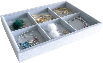 6-Grid Stackable Premium Quality Grey Velvet Jewelry Organizer Multi Function Rearrangeable Divider for Collectibles Jewelry Necklace Earring Ring Buttons Precious Stone Art Delicate