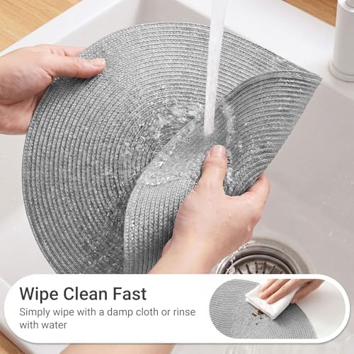 FunWheat Round Braided Placemats Set of 4 Table Mats for Dining Tables Woven Washable Non-Slip Place mats 15inch (Grey, 4pcs) - Image 4