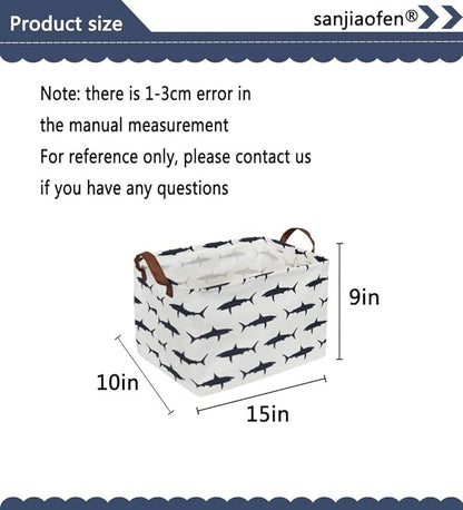 Rectangular Shark Basket,Kids Basket for Boys,Collapsible Toy Organizer Bin with Handles for Clothes Storage.(Sharks)