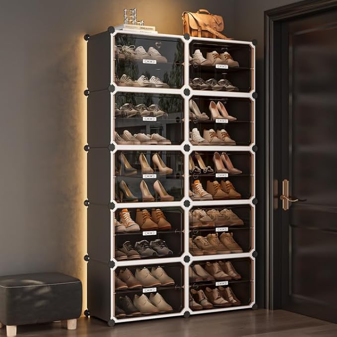 MAGINELS Shoe Rack,Expandable Shoe Cabinet Easy to Assemble. Shoe Storage with Door,Entryway, Closets, Hallway, and Bedroom.Accommodates Up to 40 Pairs of Shoes.