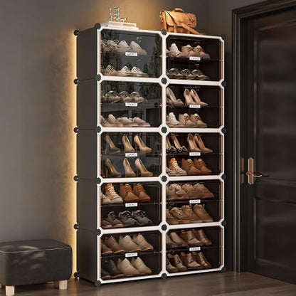 MAGINELS Shoe Rack,Expandable Shoe Cabinet Easy to Assemble. Shoe Storage with Door,Entryway, Closets, Hallway, and Bedroom.Accommodates Up to 40 Pairs of Shoes.