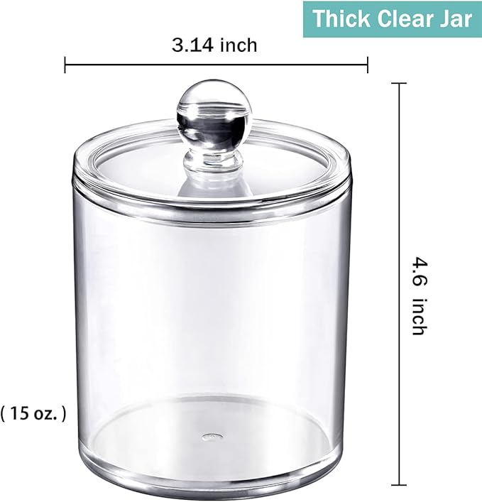 Farmhouse Decor Apothecary Jar Set,Mason Jar Bathroom Vanity Storage Organizer Canister-Qtip Holder Plastic Acrylic Jar for Cotton Swabs,Cotton Pads,Floss Picks,Paper Clips,Hair Clips(4 Pack)