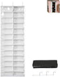 Hoodie Sweatshirt Storage Hack, Door Hanging Shoe Rack Organizer, 26-Pocket Clear Holder, Large 63" x 22" Foldable Behind The Door Organizer (White 1PC)