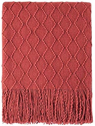 BOURINA Rust Throw Blanket 60x80 Inch Boho Knitted Soft Throw Sofa Blanket by BOURINA