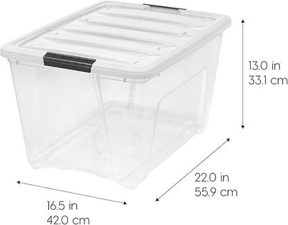 IRIS USA 12-Pack 54 Quart Stackable Storage Bins with Lids [Made in USA] - Everyday Organizer Latching Clear Plastic Organization Containers Closet Bedroom Shelving Units Home Storage - Clear/White