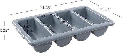 Sandmovie Commercial Plastic 4-Compartment Cutlery Bin, Gray, 4-Pack