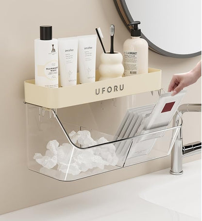 Multi-Functional Wall Mounted Organiser, Stick-On Transparent Shelf, No Drilling Required, Can Be Hung On The Wall/Door, Suitable For Kitchen, Cupboard, Bathroom, Bedroom