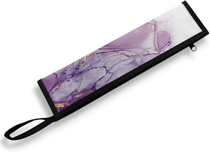 COEQINE Purple Travel Silverware Case Marble Utensil Case With Handles Portable Knife Fork Spoon Organizer Holder for Picnic Outdoor Travel Accessories Leafproof