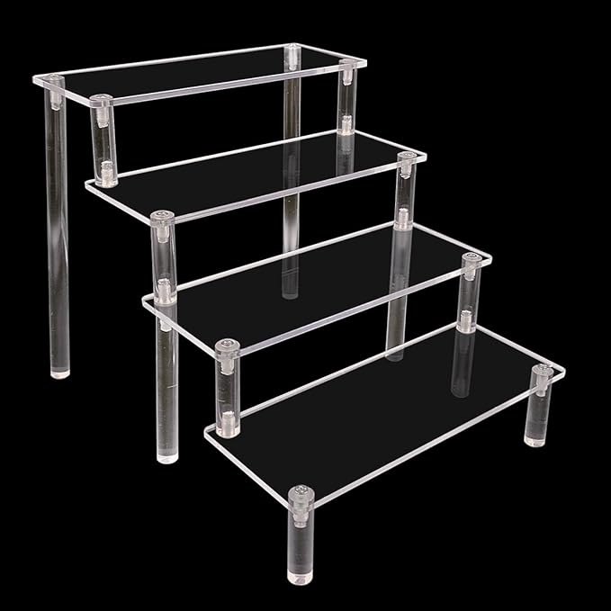 4-Tier Clear Acrylic Display Shelf - 8 Inch Multi-Use Organizer for Perfumes, Skincare, Cupcakes, Toys & Cosmetics | Durable Transparent Storage Solution with Easy Assembly