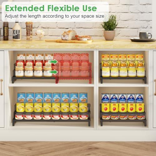 Dmevkic 3-Tier Expandable Can Organizer for Pantry,Adjustable 15''-25'' Metal Can Organizer Holds Up to 24 Cans,Can Holder for Pantry Kitchen Cabinet Countertop,Black - Image 2
