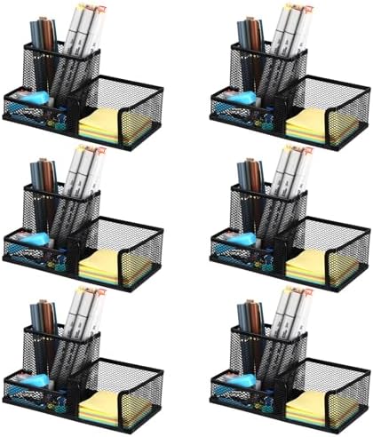 Lemecima 6 Pieces Pen Holder for Desk Mesh Metal Pencil Holders Pen Cup Marker Desk Caddy with Sticky Notes Organizer for Office Supplies Workspace School Home Black by Unknown