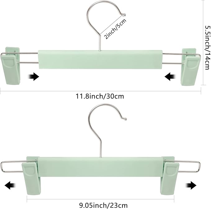 NORTHERN BROTHERS 30 Pack Plastic Pants Hangers with Clips, Adjustable Non-Slip Skirt Hangers for Women, Closet Hangers for Trousers & Shorts, Green