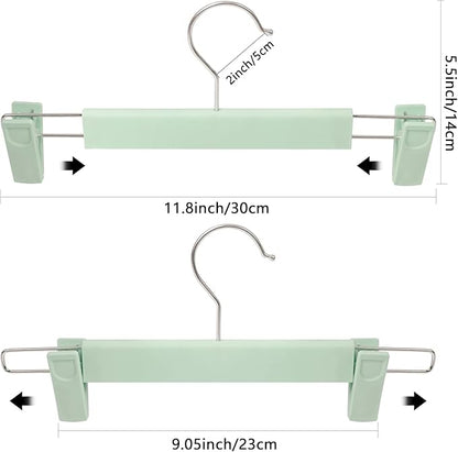 NORTHERN BROTHERS 30 Pack Plastic Pants Hangers with Clips, Adjustable Non-Slip Skirt Hangers for Women, Closet Hangers for Trousers & Shorts, Green